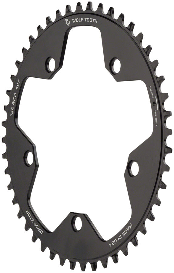 Wolf Tooth 130 BCD Road and Cyclocross Chainring - 48t, 130 BCD, 5-Bolt, Drop-Stop, 10/11/12-Speed Eagle and Flattop Compatible, Black
