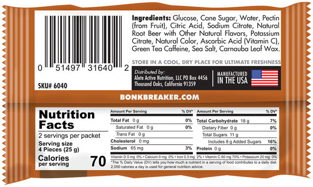 Bonk Breaker Energy Chews - Root Beer, With Caffiene, Box of 10 Packs-1