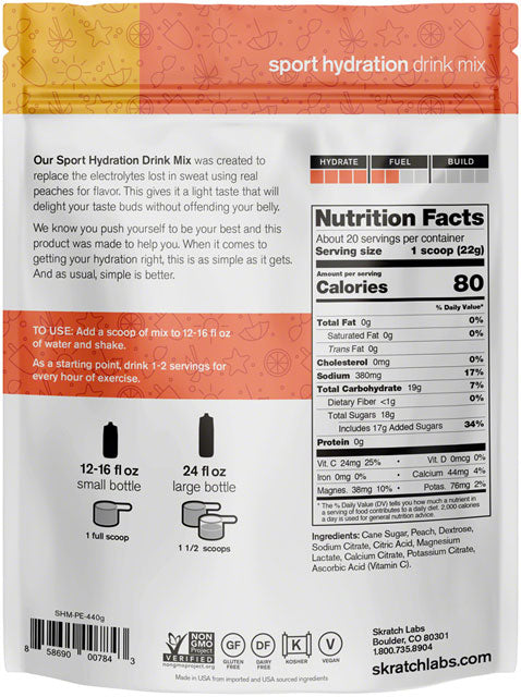 Skratch Labs Sport Hydration Drink Mix - Peach, 20-Serving Resealable Pouch