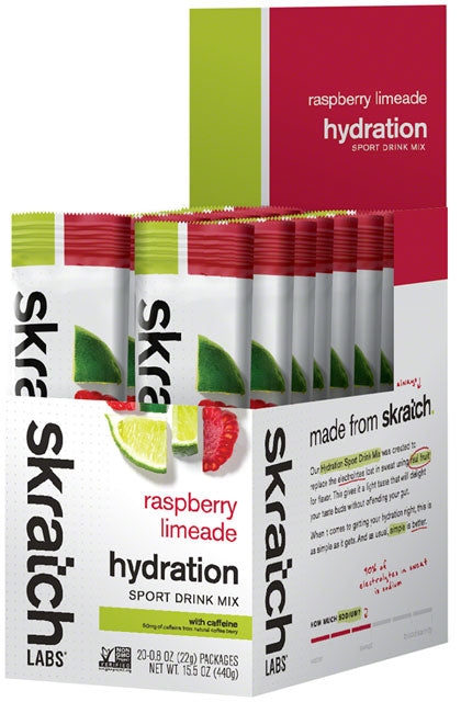 Skratch Labs Hydration Sport Drink Mix - Raspberry Limeade, With Caffiene, Box of 20 Single Serving Packets