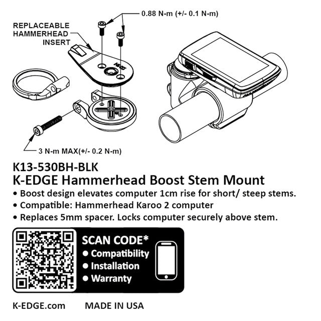 K-EDGE Hammerhead Boost Stem Mount - Adjustable, Black Anodize-3