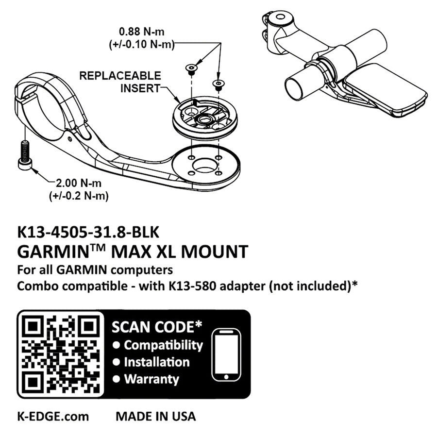 K-EDGE Garmin Max XL Mount - 31.8, Black