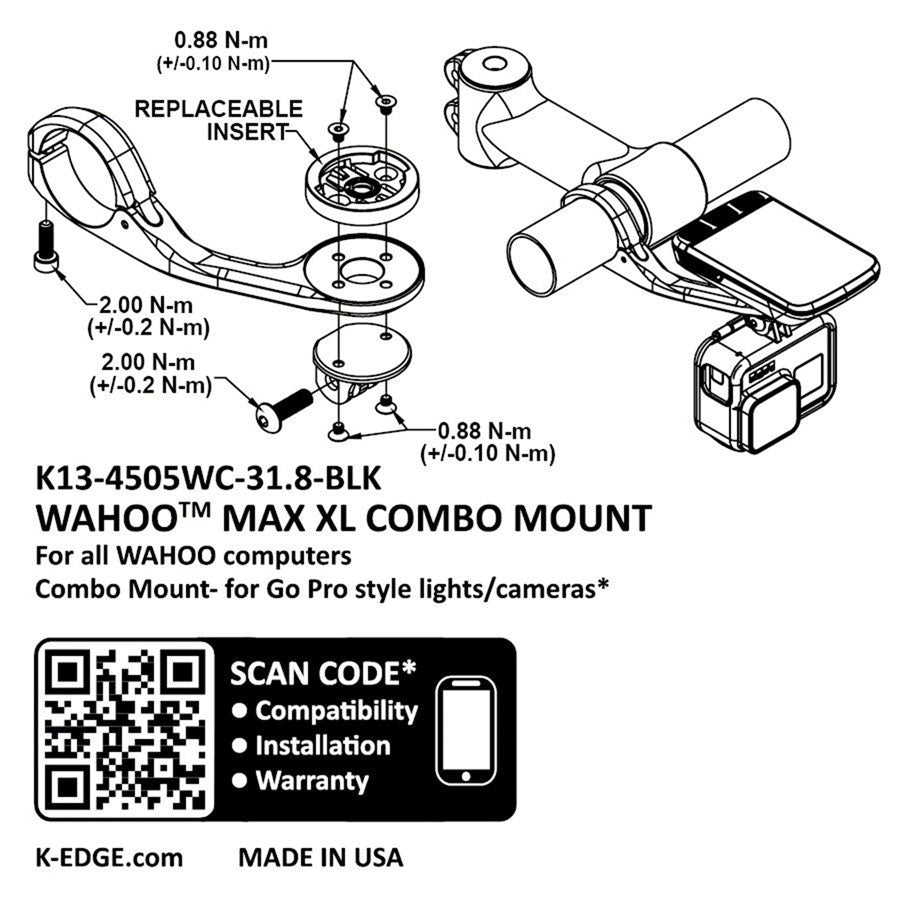 K-EDGE Wahoo Max XL Combo Mount -31.8, Black