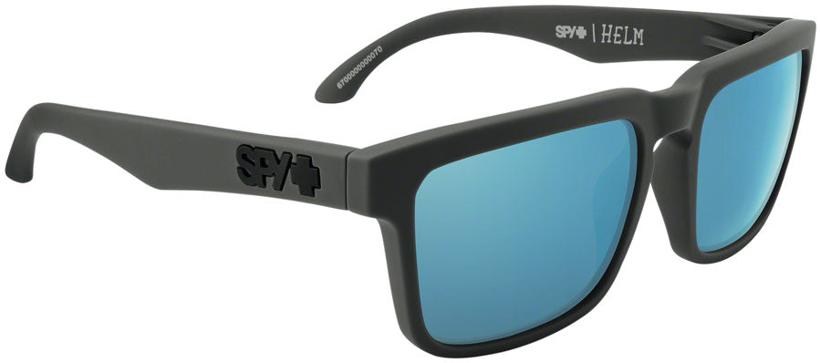 SPY+ HELM Sunglasses - Matte Dark Gray, Happy Gray Green Polarized with Light Blue Spectra Mirror Lenses