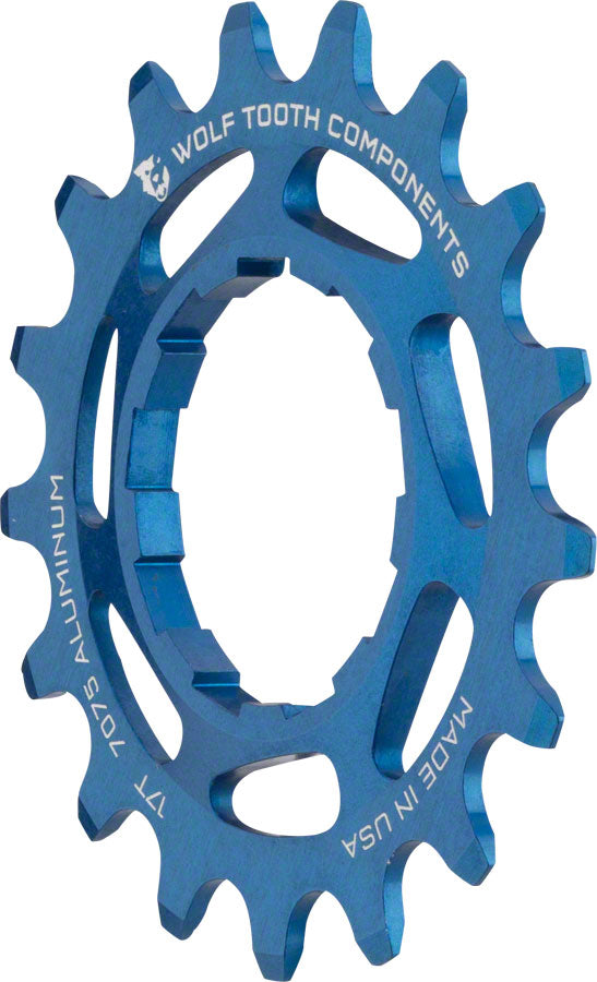 Wolf Tooth Single Speed Aluminum Cog: 17T, Compatible with 3/32" Chains, Blue