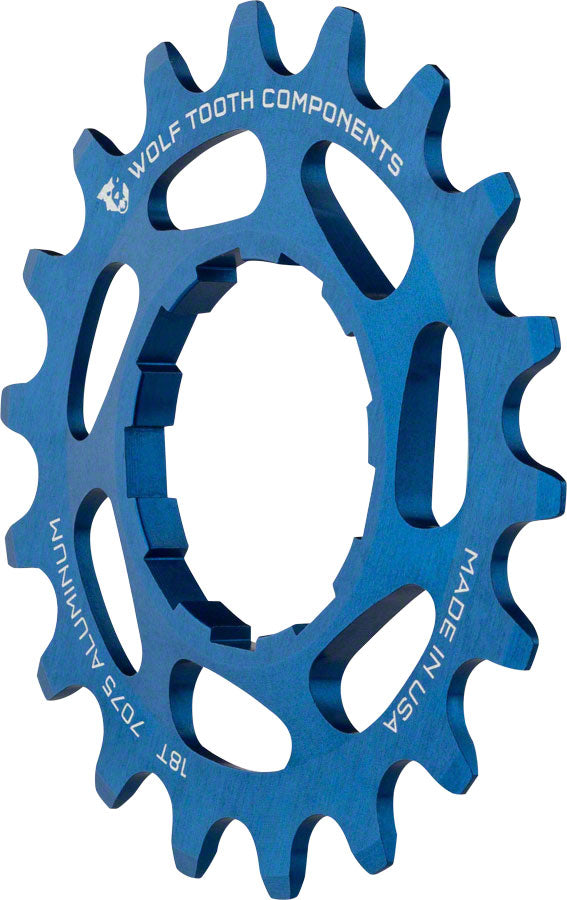 Wolf Tooth Single Speed Aluminum Cog: 18T, Compatible with 3/32" Chains, Blue