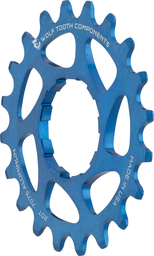 Wolf Tooth Single Speed Aluminum Cog: 20T, Compatible with 3/32" Chains, Blue