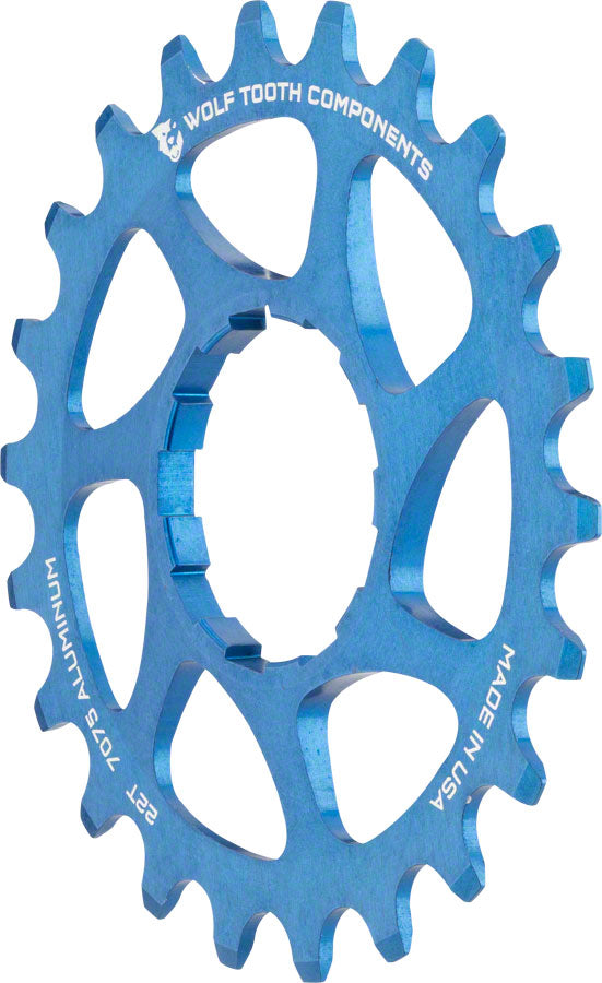 Wolf Tooth Single Speed Aluminum Cog: 22T, Compatible with 3/32" Chains, Blue