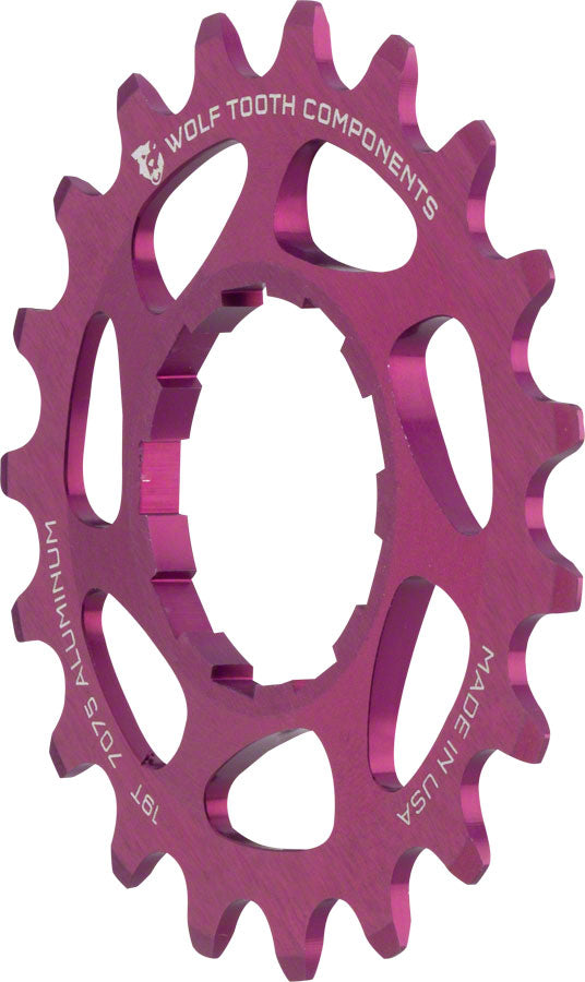 Wolf Tooth Single Speed Aluminum Cog: 19T, Compatible with 3/32" Chains, Purple