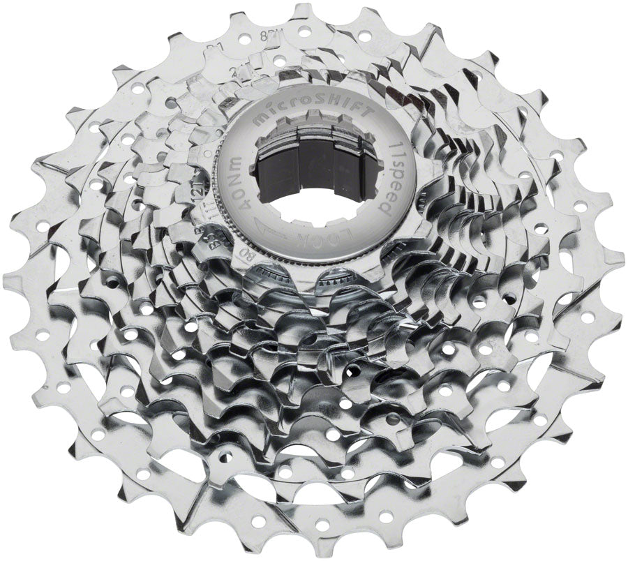 microSHIFT G11 Cassette - 11 Speed, 11-28t, Silver, Chrome Plated, With Spider