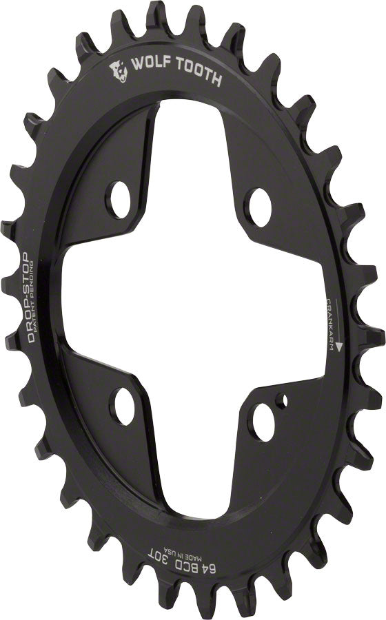 Wolf Tooth Elliptical 64 BCD Chainring - 30t, 64 BCD, 4-Bolt, Drop-Stop, Black