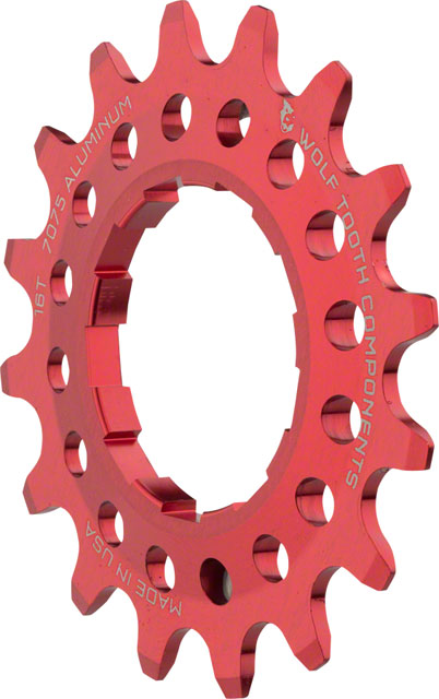 Wolf Tooth Single Speed Aluminum Cog: 16T, Compatible with 3/32" chains, Red