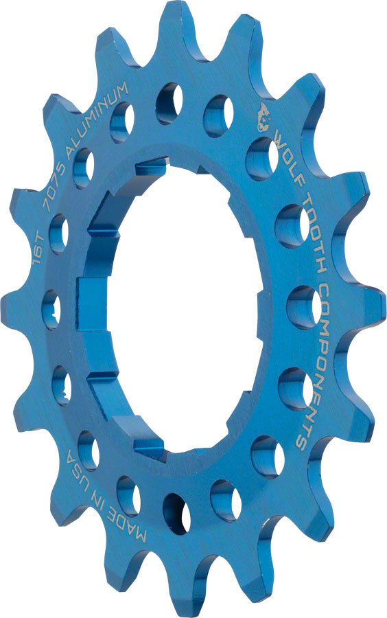Wolf Tooth Single Speed Aluminum Cog: 16T, Compatible with 3/32" chains, Blue