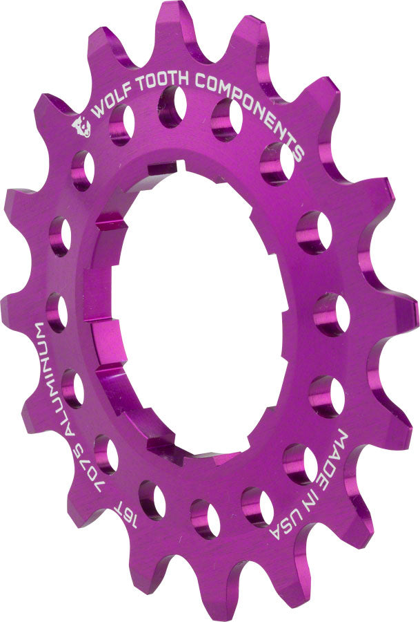 Wolf Tooth Single Speed Aluminum Cog: 16T, Compatible with 3/32" chains, Purple
