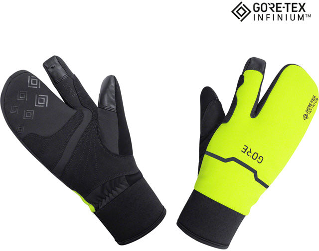 GORE GORE-TEX WINDSTOPPER INFINIUM Thermo Split Gloves - Black/Neon Yellow, Lobster Style, Small