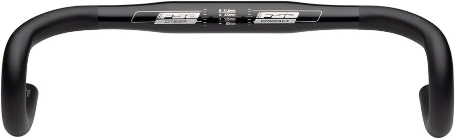 Full Speed Ahead Omega Compact Drop Handlebar - Aluminum, 31.8mm, 44cm, Black
