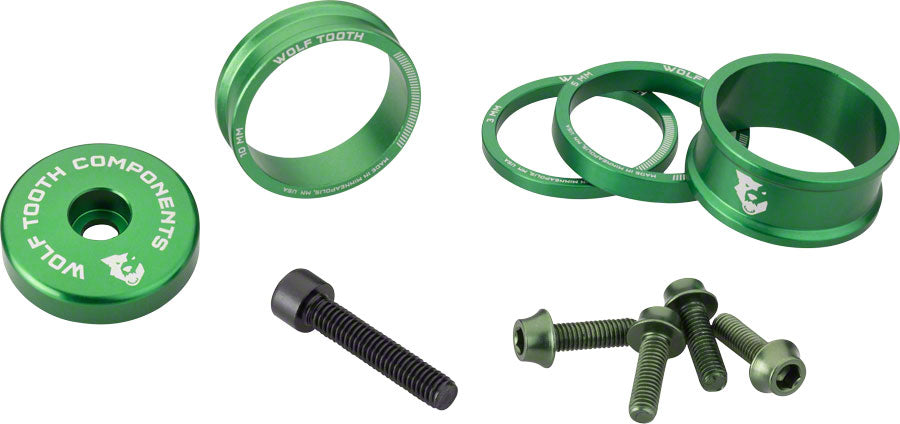 Wolf Tooth BlingKit: Headset Spacer Kit 3, 5,10, 15mm, Green