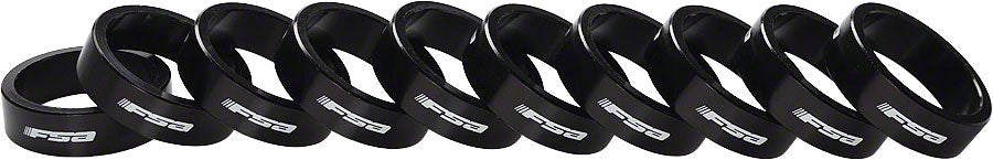 Full Speed Ahead Bag of 10 1-1/8"x10mm Headset Spacers Black Alloy with Logo