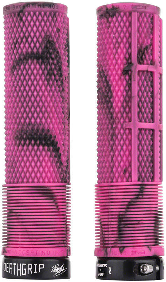 DMR DeathGrip Flangeless Grips - Thick, Lock-On, Marble Pink