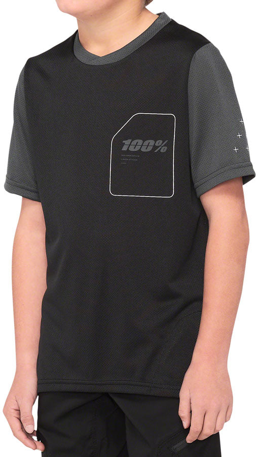 100% Ridecamp Jersey - Black/Charcoal, Short Sleeve, Youth, Large
