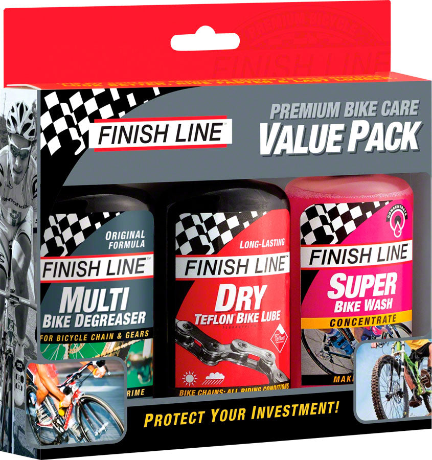 Finish Line Bike Care Value Pack, Includes DRY Chain Lubricant, EcoTech Degreaser and Super Bike Wash Cleaner