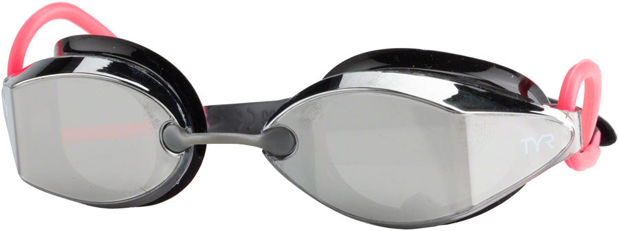 TYR Tracer X Racing Nano Mirrored Goggle: Black/Silver Frame/Pink Gasket/Silver Metallic Mirrored Lens