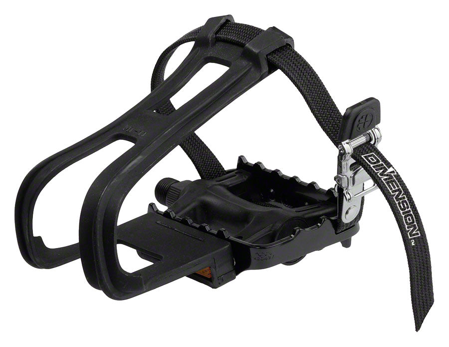 Dimension Sport Combo Pedals/Toe Clip Combo - Plastic, 9/16", Black