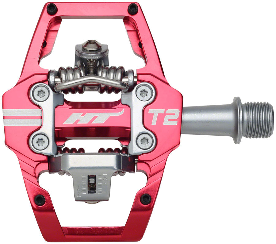 HT Components T2 Pedals - Dual Sided Clipless Platform Aluminum 9/16" Red