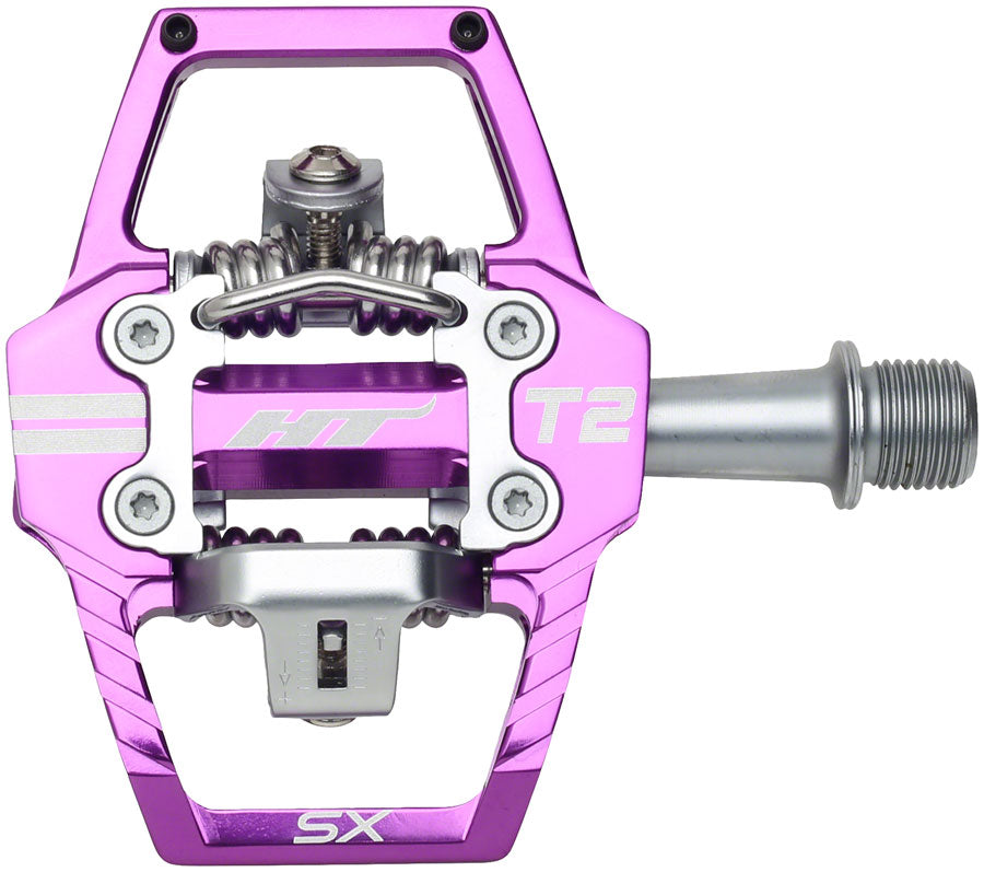 HT Components T2-SX Pedals - Dual Sided Clipless with Platform, Aluminum, 9/16", Purple