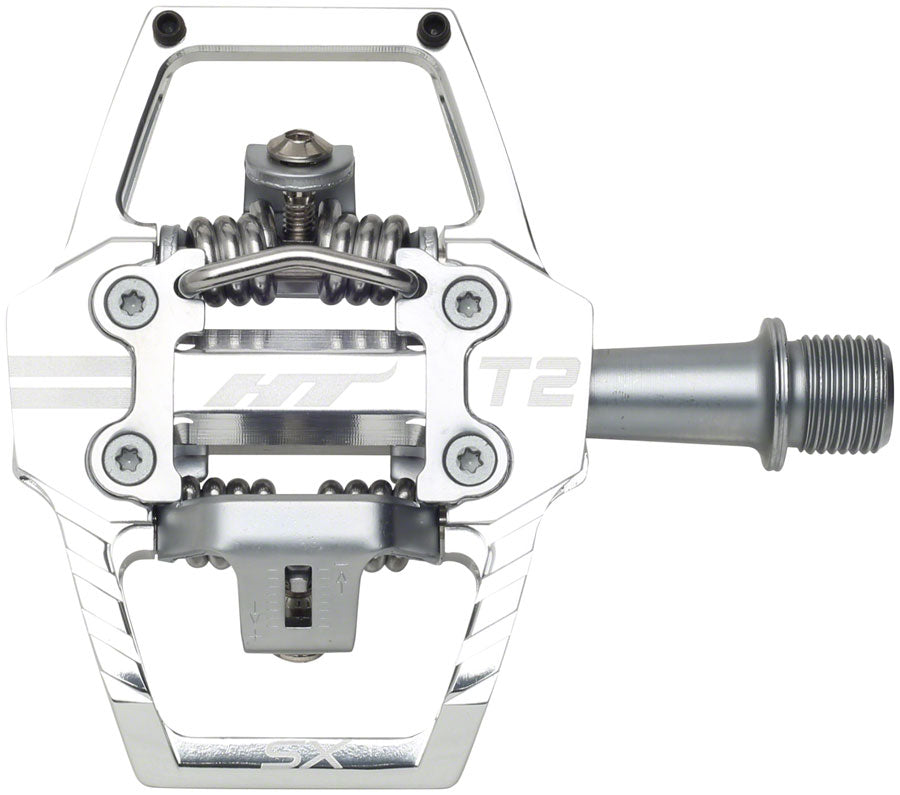 HT Components T2-SX Pedals - Dual Sided Clipless with Platform, Aluminum, 9/16", Silver