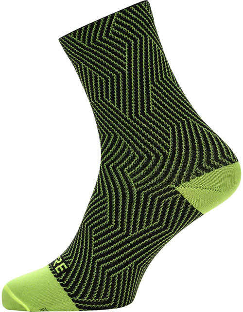 GORE C3 Mid Socks - Neon Yellow/Black, 6.7" Cuff, Fits Sizes 10.5-12-0