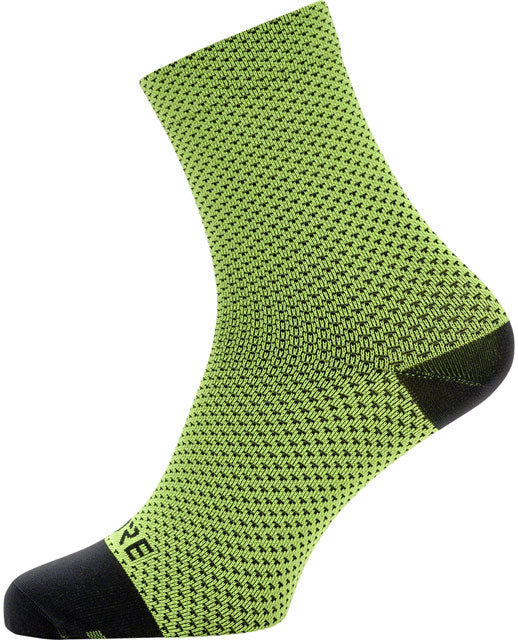 GORE C3 Dot Mid Socks - Neon Yellow/Black, 6.7" Cuff, Fits Sizes 6-7.5-0