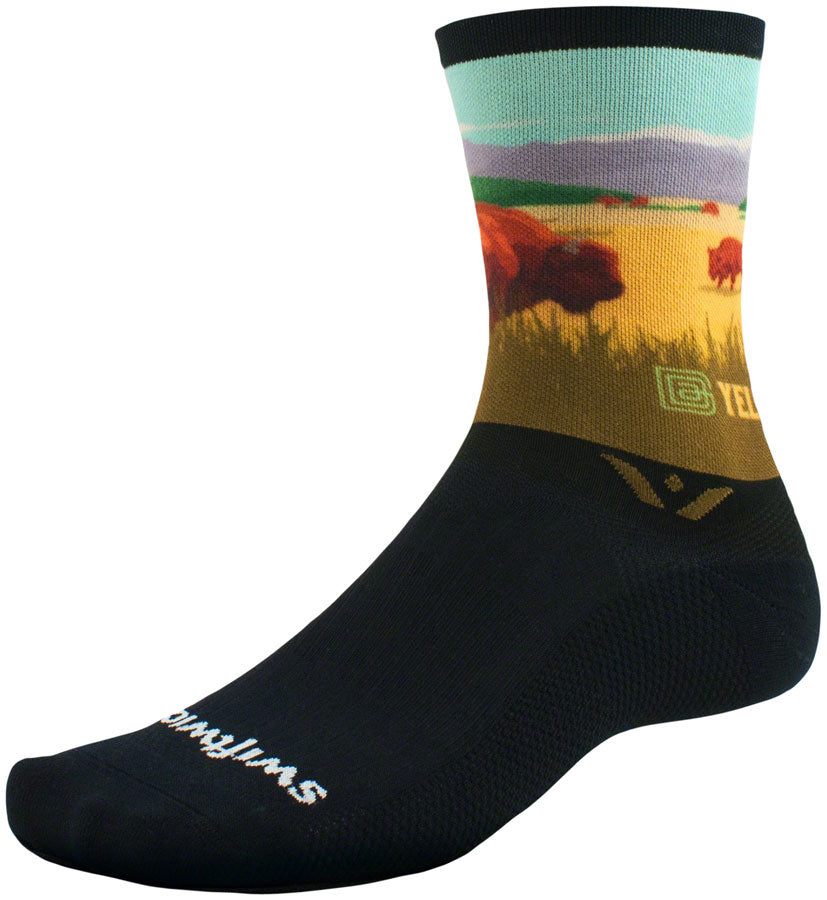 Swiftwick Vision Six Impression National Park Socks - 6 inch, Yellowstone Bison, Large