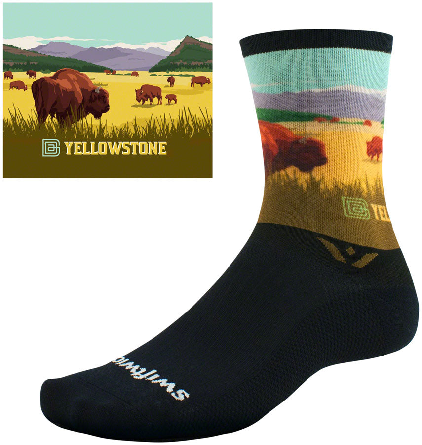 Swiftwick Vision Six Impression National Park Socks - 6 inch, Yellowstone Bison, Small