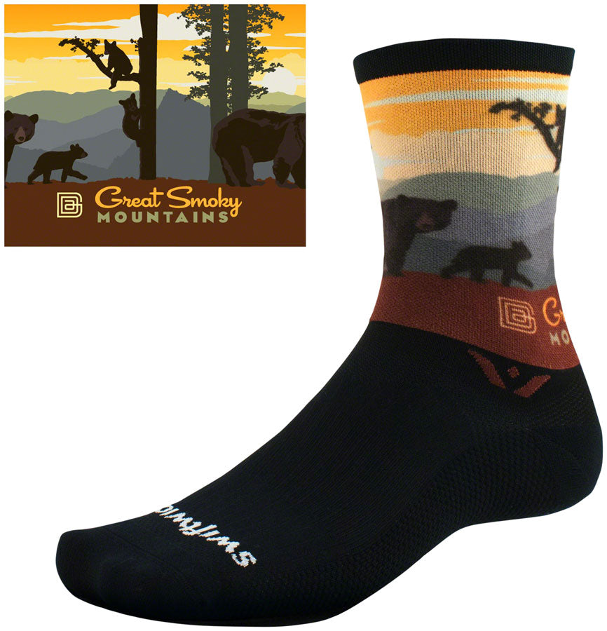 Swiftwick Vision Six Impression National Park Socks - 6 inch, Great Smoky Mountain Bears, Large