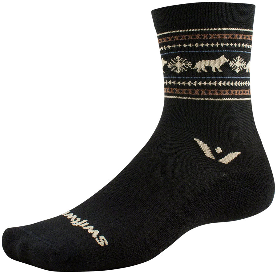 Swiftwick Vision Five Winter Collection Socks - 5 inch, Winter Black Wolves, Large