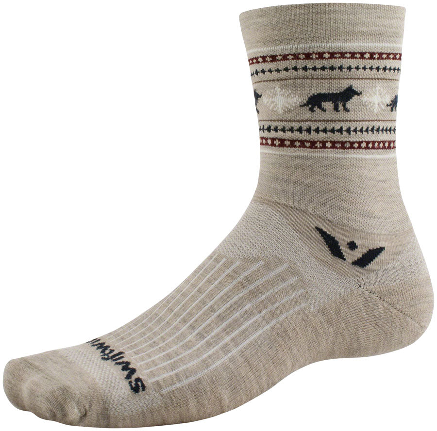 Swiftwick Vision Five Winter Collection Socks - 5 inch, Winter Khaki Wolves, XL