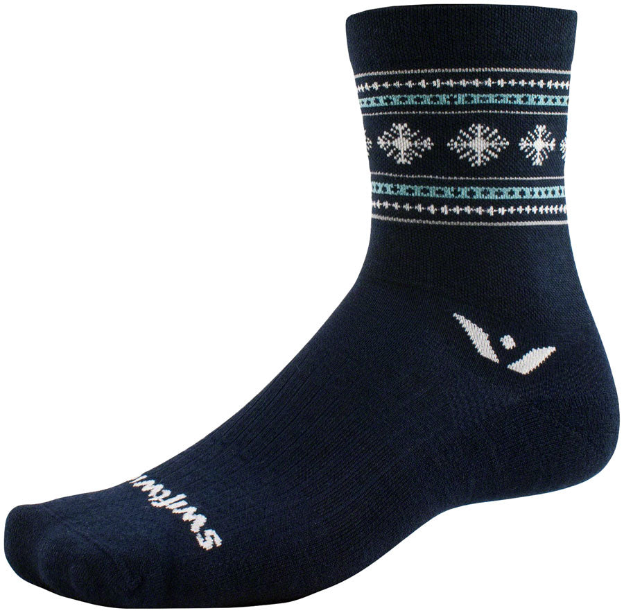 Swiftwick Vision Five Winter Collection Socks - 5 inch, Winter Navy Snowflake, Large
