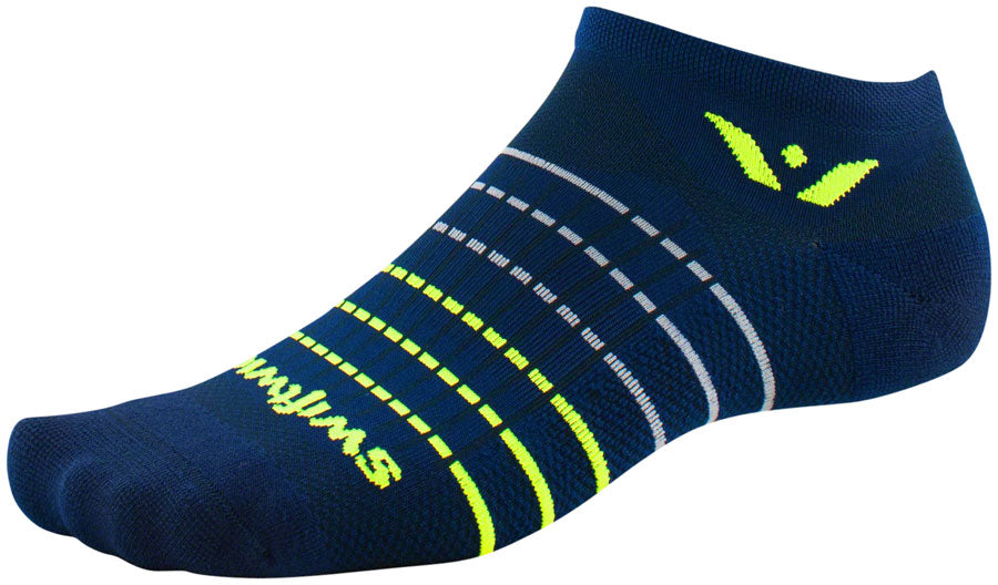 Swiftwick Aspire Zero Socks - No Show, Navy Stripe/Neon, Large