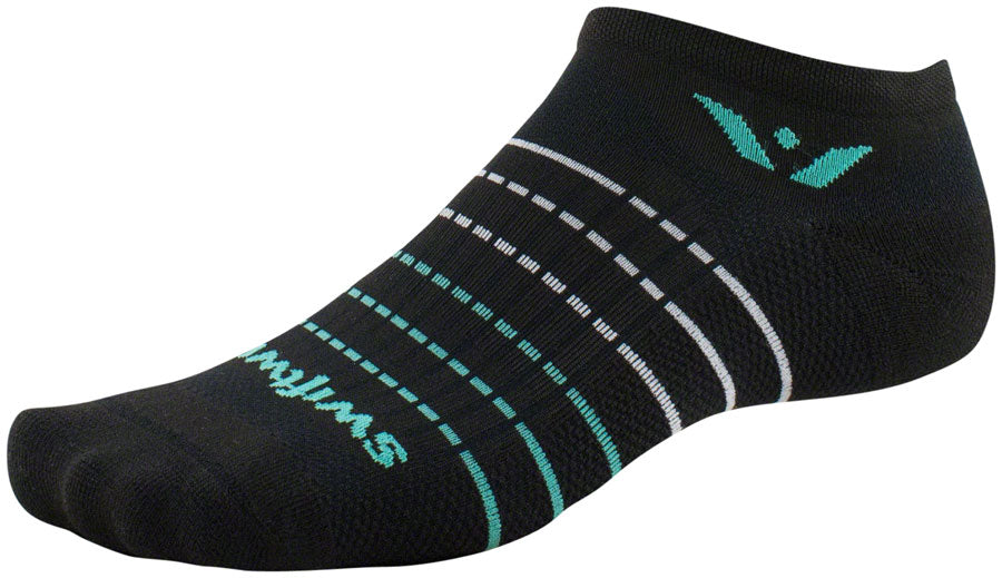 Swiftwick Aspire Zero Socks - No Show, Black Stripe/Aqua, Small