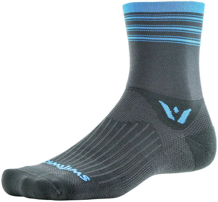 Swiftwick Aspire Four Stripe Socks - 4 inch, Gray/Blue, Large