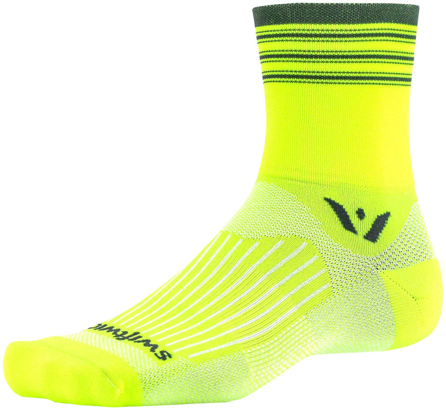 Swiftwick Aspire Four Stripe Socks - 4 inch, Yellow/Gray, X-Large
