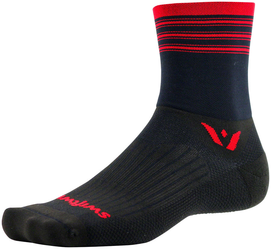 Swiftwick Aspire Four Stripe Socks - 4 inch, Black/Red, Medium
