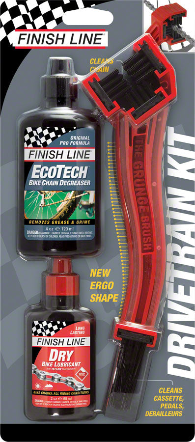 Finish Line Starter Kit 1-2-3, Includes Grunge Brush, 4oz DRY Chain Lubricant and 4oz EcoTech Degreaser