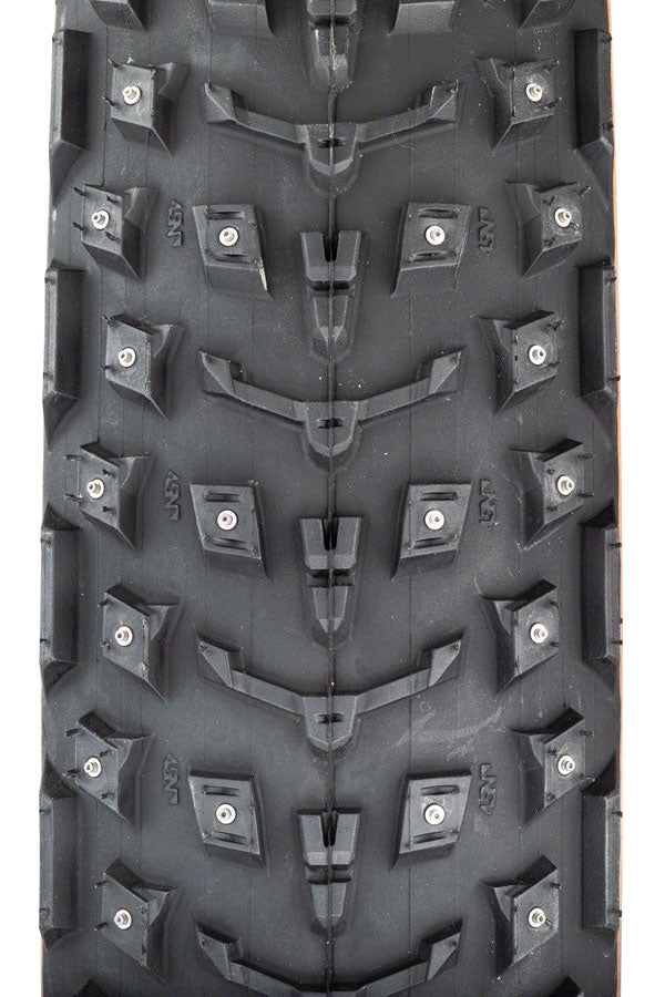 45NRTH Dillinger 5 Tire - 26 x 4.6, Tubeless, Folding, Tan, 60 TPI, 258 Concave Carbide Aluminum Studs