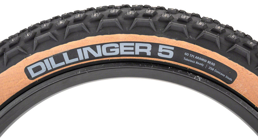 45NRTH Dillinger 5 Tire - 26 x 4.6, Tubeless, Folding, Tan, 60 TPI, 258 Concave Carbide Aluminum Studs