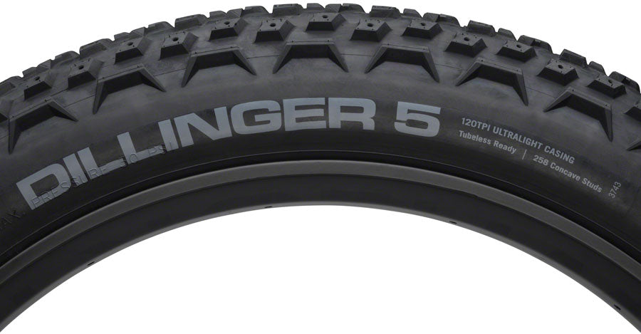45NRTH Dillinger 5 Tire - 26 x 4.6, Tubeless, Folding, Black, 120 TPI, Custom Studdable