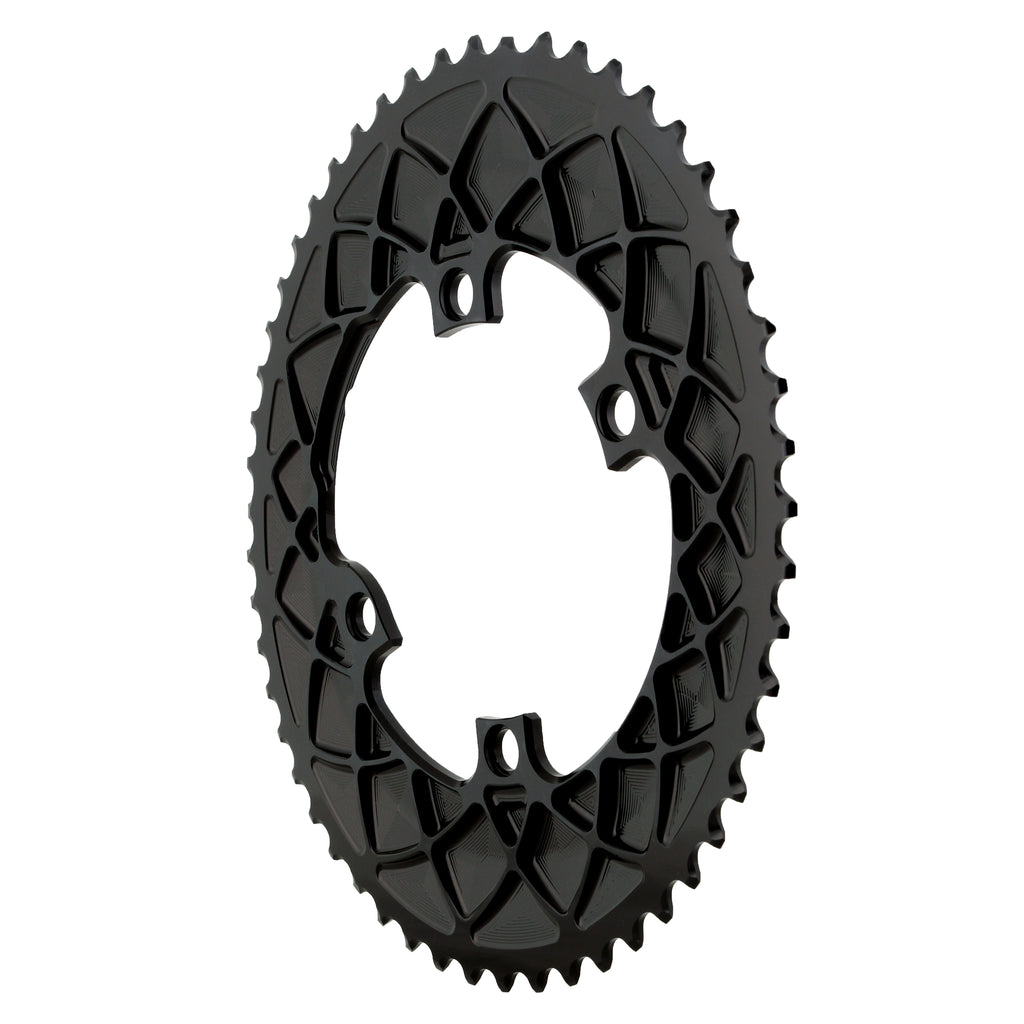 absoluteBLACK Premium Oval 110 BCD Road Outer Chainring for Shimano Dura-Ace 9100 - 53t, 110 Shimano Asymmetric BCD, 4-Bolt, Black