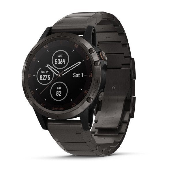 Garmin Fenix 5 Plus Sapphire Carbon Gray w/DLC Titanium Band GPS Watch