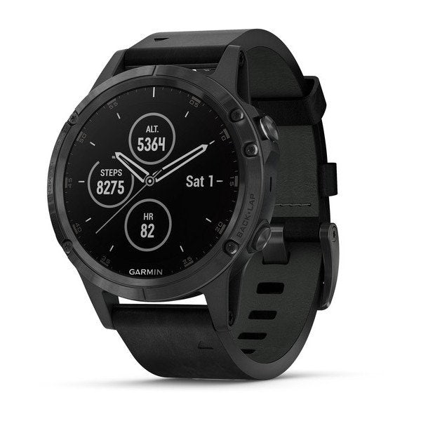 Garmin Fenix 5 Plus Sapphire Black w/Black Leather Band GPS Watch